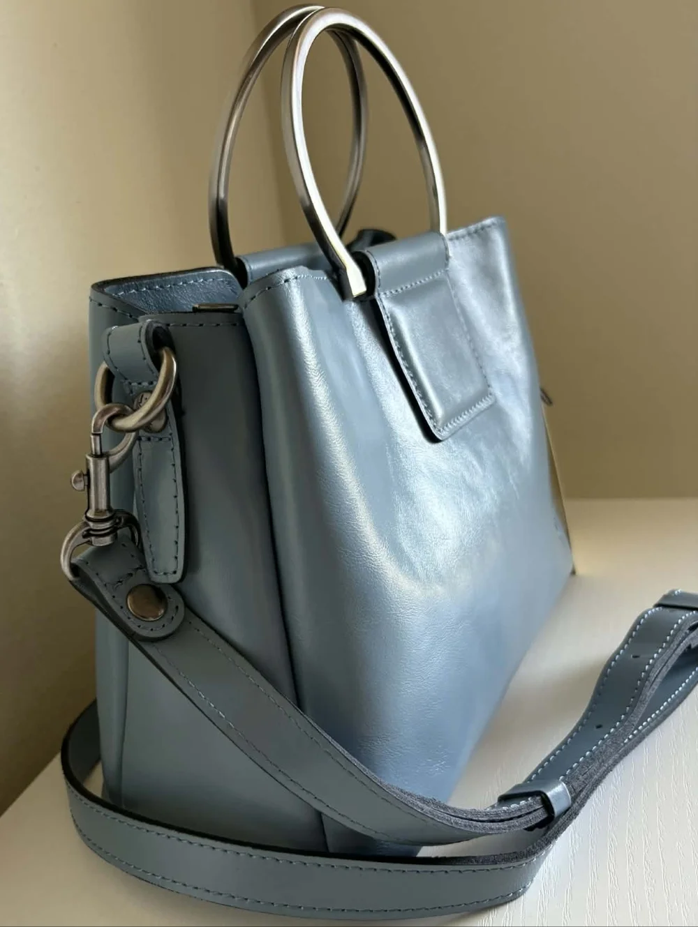Patricia Nash Empoli Blue Leather Satchel / Crossbody With Metal Handles NWT